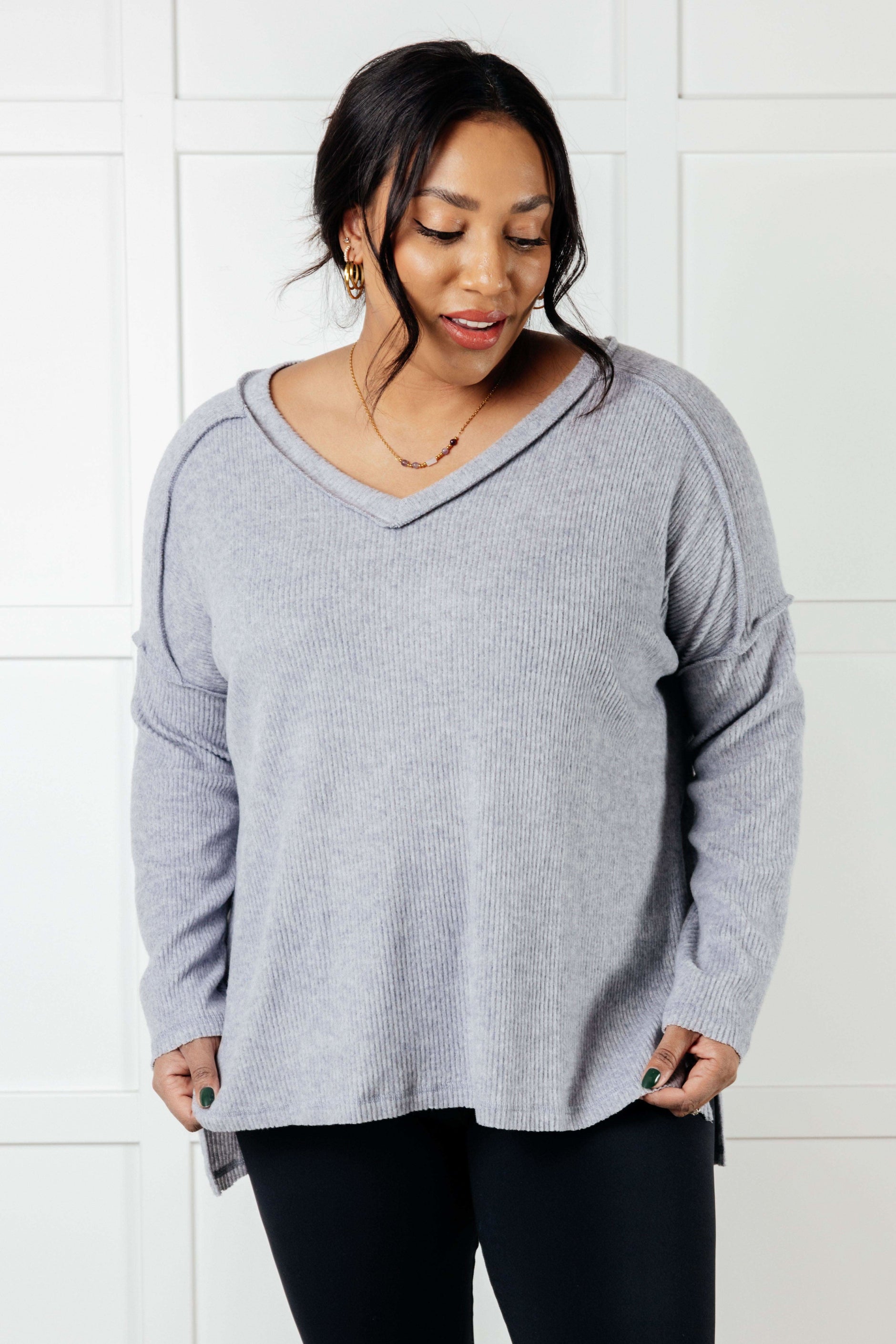 Basically Freezing Brushed Hacci Top in Heather Grey - SwagglyLife Home & Fashion